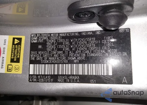 2010 Toyota Highlander Limited V6 z USA, uszkodzony, nr VIN 5TDDK3EH0AS015169